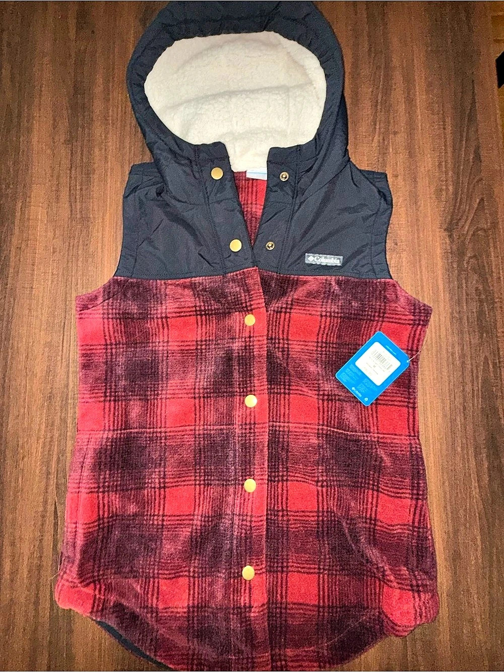 Columbia Benton Springs Overlay Vest Plaid Red & Black Medium